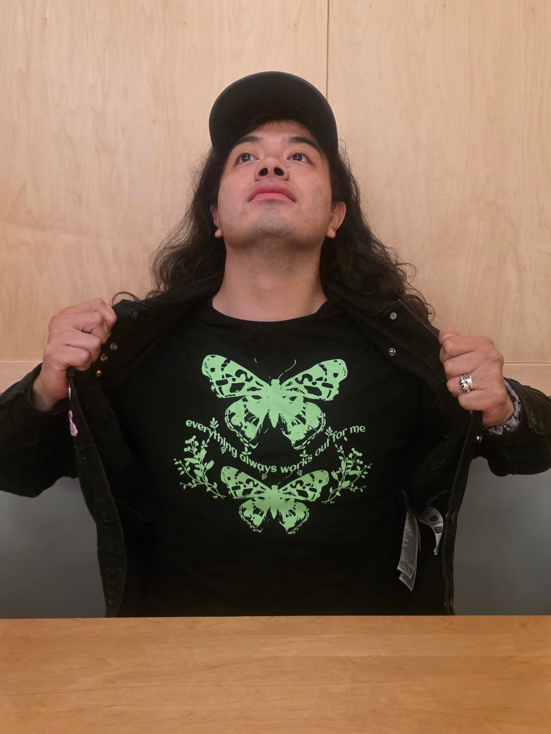 “Everything always works out for me”green full T shirt